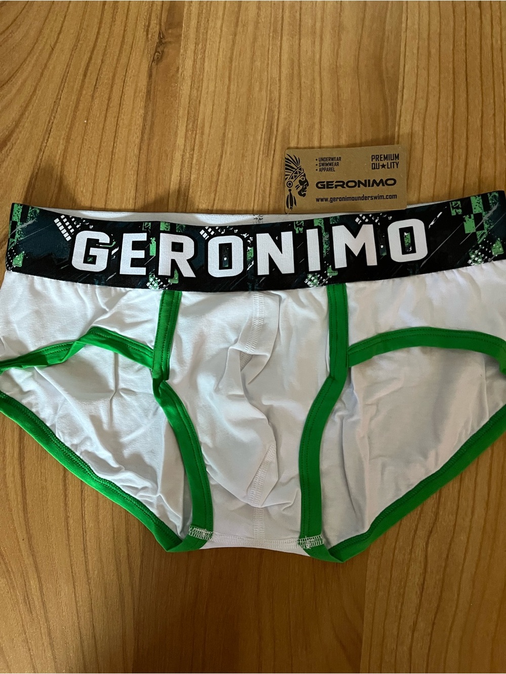 Geronimo Men's White & Green Briefs